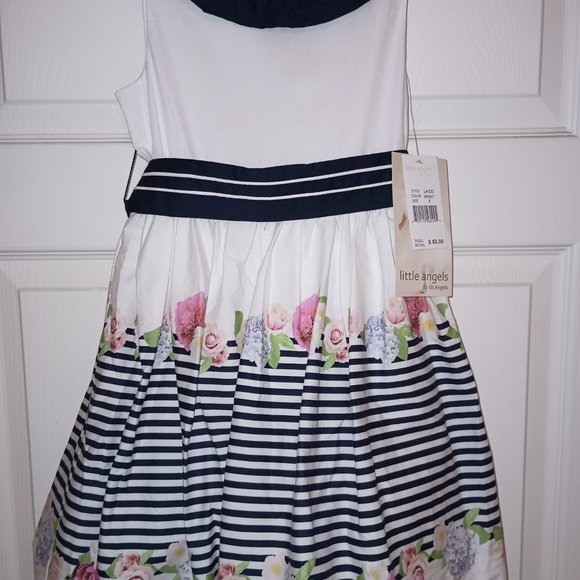 NEW Navy Striped Floral Hem Dress - Size 6 - Picture 2 of 4